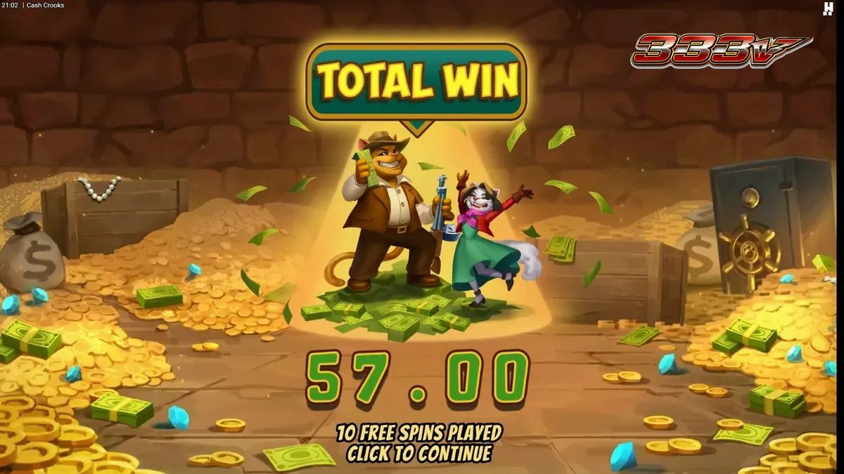 Tampilan visual slot Cash Crooks dengan tema kucing perampok dan brankas
