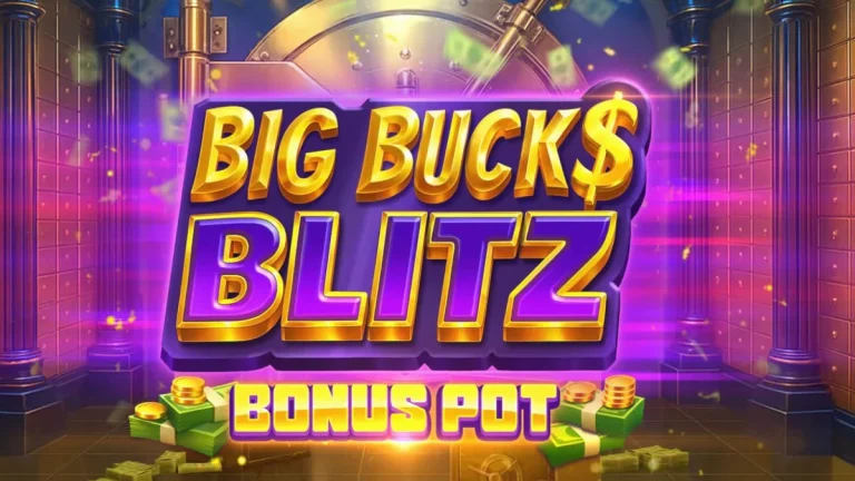 Tampilan visual mewah dari slot Big Bucks Blitz Bonus Pot dengan simbol emas dan brankas.