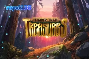 Pemandangan hutan mistis dengan simbol kayu dan satwa liar di slot Timber Trail Treasures